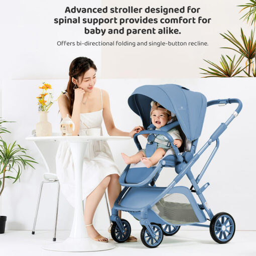 Chariot Travel-friendly Stroller for Newborn - Luxury Stroller Pram for Baby with Reversible Handle & Bassinet with High-View Seating & Two-Way Reclining Pram for Newborn Baby Age 0 to 3 Years (Q7- Blue) - StarAndDaisy