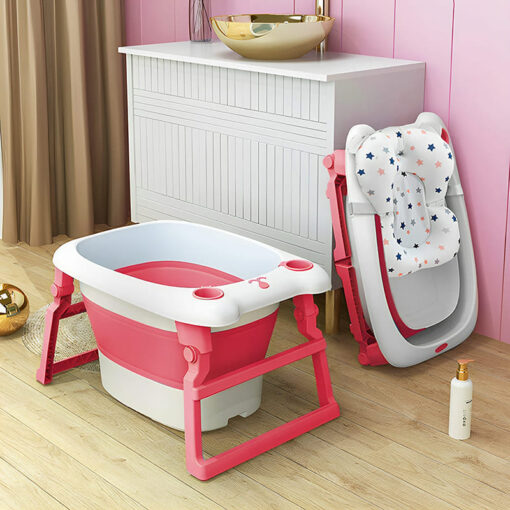 Bathing Tub For Newborn Baby, Vertical Bath Tub with Cushion, Newborn Comfort to Toddler Fun (Pink) - StarAndDaisy