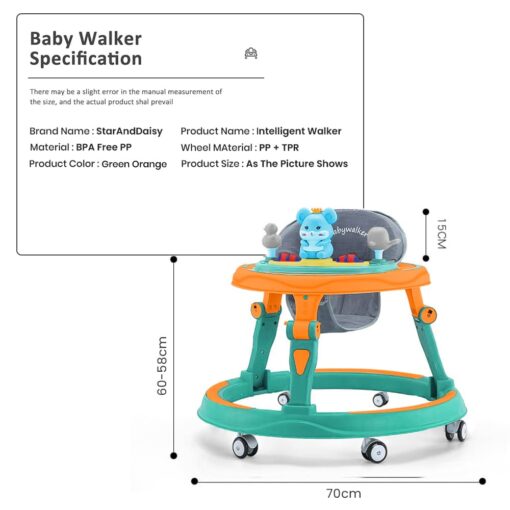 "Convertible baby walker to toddler push-along for extended use
