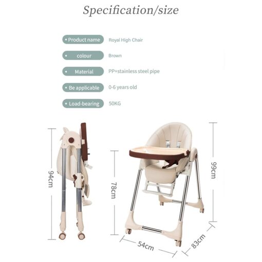 StarAndDaisy Royal Adjustable Feeding High Chair for Baby - Travel Friendly Booster Seat for Kids with 5-point Safety Belt (Brown)