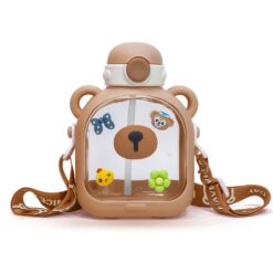 StarAndDaisy Kids Sipper Watter Bottle for Baby & Toddler with Animated Stickers & Lock Cover and Adjustable Straps - Brown, 700 ML