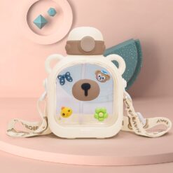 StarAndDaisy Kids Sipper Watter Bottle for Baby & Toddler with Animated Stickers & Lock Cover and Adjustable Straps - Cream, 700 ML