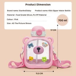 StarAndDaisy Kids Sipper Watter Bottle for Baby & Toddler with Animated Stickers & Lock Cover and Adjustable Straps – Pink, 700 ML