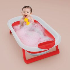 Foldable Bathtub for Baby with Soap Bar - Anti Slip Bath Tub for Kids (BT Basic Red) - StarAndDaisy