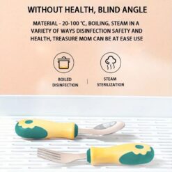 StarAndDaisy Stanless Steel SUS 316 Baby Feeding Training Spoon and Fork Set with Anti-Bacterial PP Storage Box - Green Orange