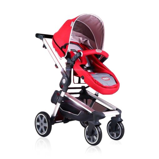 Baby Stroller Pram with Extra Large Bassinet - Reversible Bassinet with Adjustable Backrest, Footrest & Canopy, 5-Point Safety Belt - International Series - (Red | LT601)