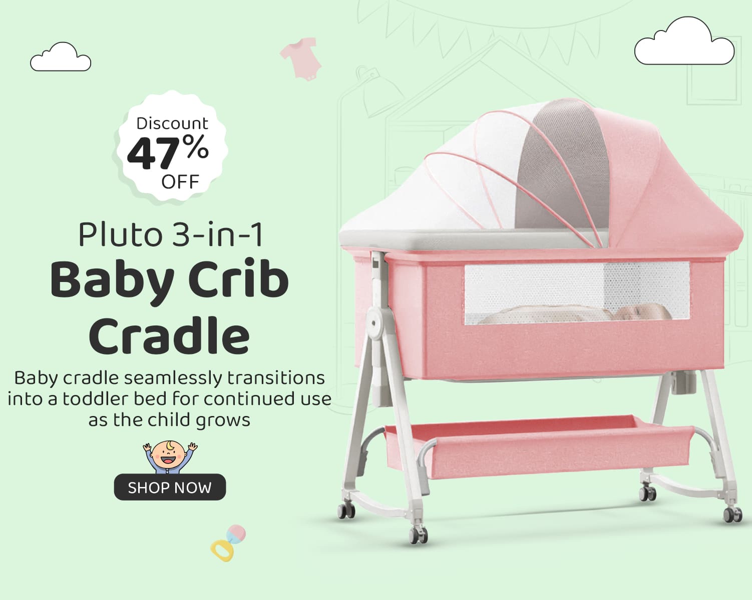 Pluto 3in 1 Baby Crib Cradle
