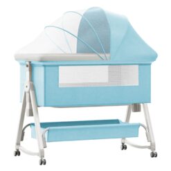 StarAndDaisy Pluto Luxury Baby Cradle with Height Adjustment and Next to Parents Bed with Soft Foam Mattress and Mosquito Net (Blue)