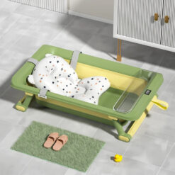 StarAndDaisy Baby Bath Tub With Cushion - Foldable Anti-slip Bathtub with Temperature meter - Green & Yellow