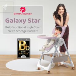 StarAndDaisy Galaxy Star Baby High Chair, Foldable Feeding Chair, Dining Chair for Baby with Height Adjustment - Pink
