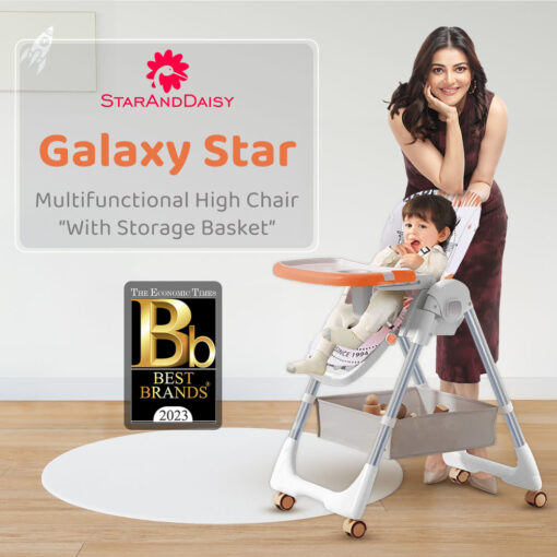 StarAndDaisy Galaxy Star Baby High Chair, Foldable Feeding Chair, Dining Chair for Baby with Height Adjustment - Orange