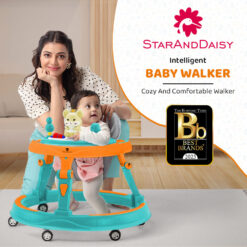 StarAndDaisy Multifunctional Intelligent Early Education Baby Walker with Toy tray (Orange & Green)