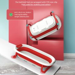Foldable Bathtub for Baby with Soap Bar - Anti Slip Bath Tub for Kids (SIBT Basic Red) - StarAndDaisy