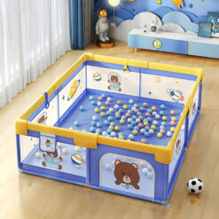 StarAndDaisy Playpen for Baby - Portable and Foldable Play Yard for Kids with Teddy Bear Print - Blue - 150cm x 180cm