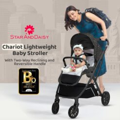 Chariot Luxury Baby Stroller Pram - Light Weight Baby Pram for Travel with Reversible Handle & Adjustable Backrets With Safety belt & Dual Direction - Easy Foldable Infants Stroller Age 0 To 3 Years (Q7- Black) - StarAndDAisy