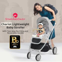 Chariot Foldable Stroller For Baby - Travel-friendly Pram for Infants with Reversible Handle and Bassinet - Newborn Baby Stroller with Dual Direction and Adjustable Backrest - Baby Stroller Pram Age 0 to 3 Year (Q7- Bright Silver) - StarAndDaisy