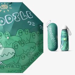 StarAndDaisy Portable Vinyl Umbrella for Kids - Mini Umbrellas with Storage Box and Prevent UV Rays - Crocodile Print - Green