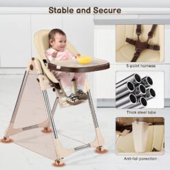 Anti Slip Royal High Chair with 5 Point Safety Belt-Brown