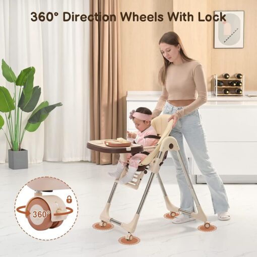 High Chair 360° Rotating Wheels with Lock