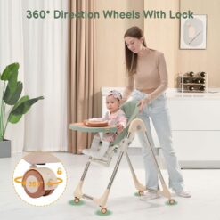 High Chair 360° Rotating Wheels with Lock-Green