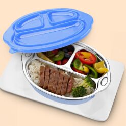 StarAndDaisy Stainless Steel Dinner Plate for kids with Three Compartments, Spill-proof & Mess-Free Dinner for Babies - Blue