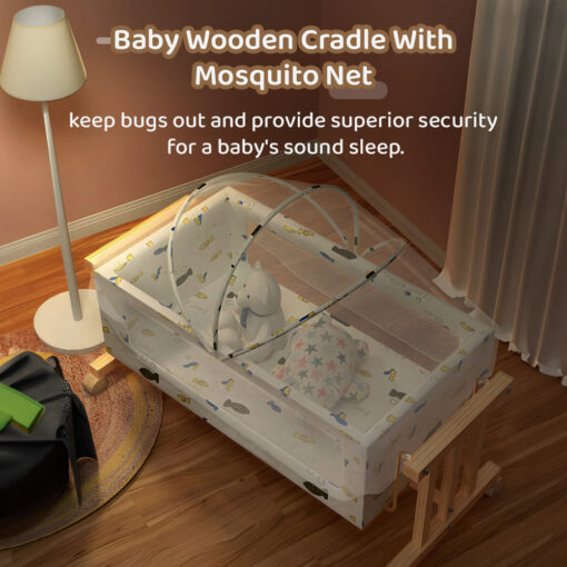 Baby Wooden Cradle with Mosquito Net