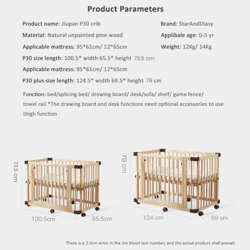Specification of Multifunctional Baby Wooden Cot