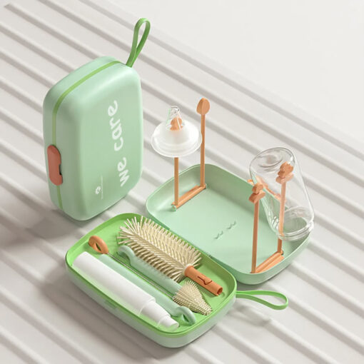 StarAndDaisy Baby Bottle Cleaner Set with Removable Draining Tray - Baby Bottle Drying Rack with Storage Box - Green
