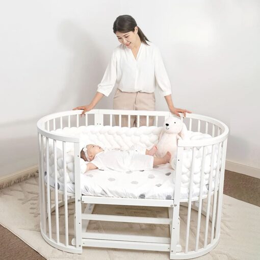 StarAndDaisy Convertible Round Baby Cot Bed with Multiple Height Adjustment with Mattress
