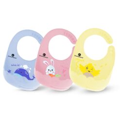 StraAndDaisy Soft Silicone Baby Bibs with Adjustable Button, Washable and Reusable, Non-Messy, Bibs for Babies - Pack of 3