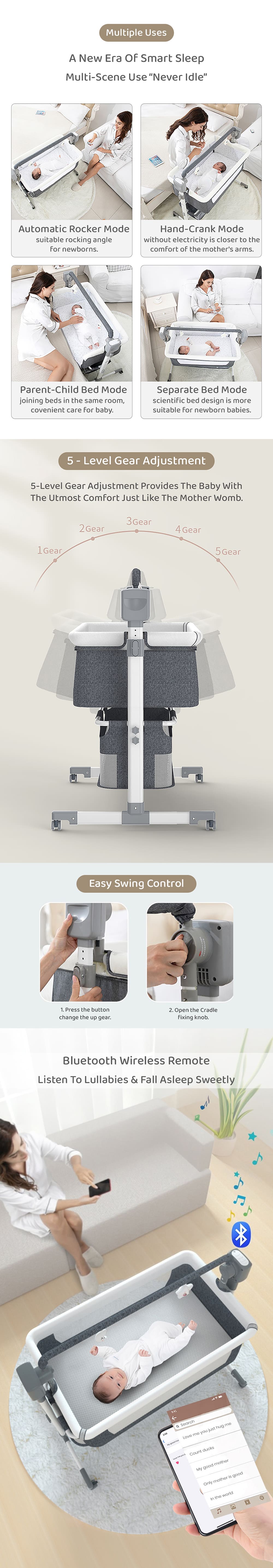 Baby Swing Cradle with 5 Gear Adjustment