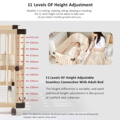 Baby Wooden Cot with 11 Level of Height Adjustments