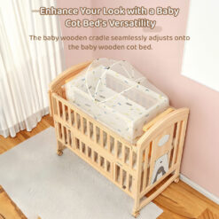 Baby Cradle Easily Adjusted with Wooden Cot Bed