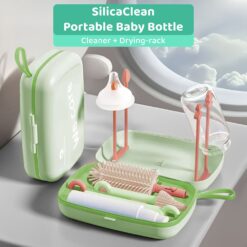 StarAndDaisy Baby Bottle Cleaner Set with Removable Draining Tray - Baby Bottle Drying Rack with Storage Box - Green