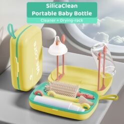 StarAndDaisy Portable Baby Bottle Drying Rack with Removable Draining Tray and Cleaning Brush Set with Storage Box - yellow