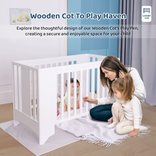 StarAndDaisy Premium Vegas Wooden Cot Crib Bed for Baby with Mattress, Mosquito Net & Adjustable Stand
