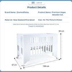 StarAndDaisy Premium Vegas Wooden Cot Crib Bed for Baby with Mattress, Mosquito Net & Adjustable Stand