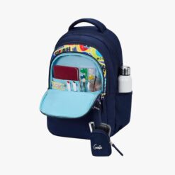 Genie Blah Blah Girls Boys School Backpack with Water Bottle Holders & 1 Extra pouch - Navy Blue