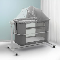 StarAndDaisy Portable Baby Crib Cradle, Baby Bedside Bassinet with Height Adjustments, Detachable and Mosquito Net - Grey