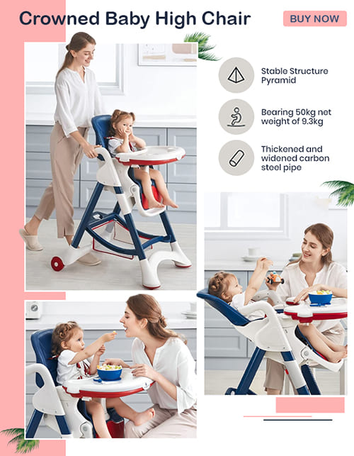 Baby Feeding High Chair, Kids Feeding Chair with 5-Level Seat Adjustment, 5-Point Safety Belt For Infants