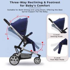 Baby Pram Stroller with Three Reclining Positions