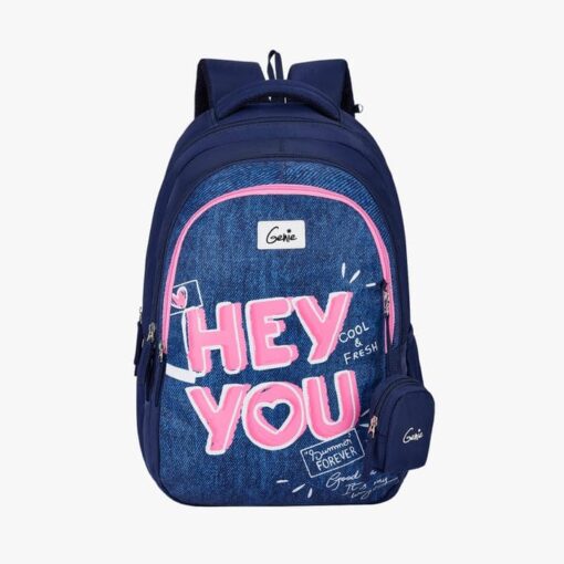 Genie You Shoulder School Bag for Boys, Adjustable Padded Straps & Multi Compartments Backpack for Girls & Boys - Navy Blue