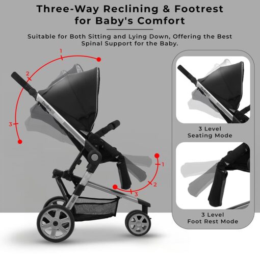 Baby Pram with Three-Way Reclining and Adjustable footrest dardara