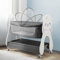 StarAndDaisy Electric Baby Crib Cradle with Mosquito Net, Wooden Legs, and 3 Gear Adjustable Swing with Smart Remote Control - Grey