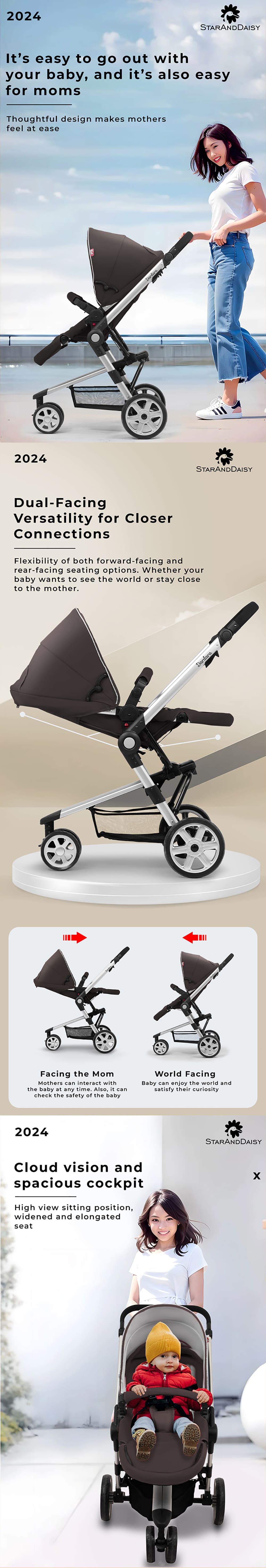 Baby Stroller with Dual-Facing Seating