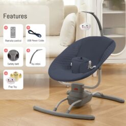 StarAndDaisy Electric Baby Rocker & Swing with 3 Adjustable Swing Speed & Soothing Music, with Mosquito Net - Grey