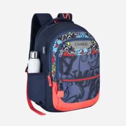 Genius by Safari Scribble 27L School Backpack with Name Tag, Premium School for Boys & Girls - Blue