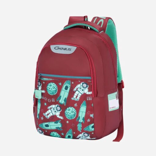 Genius by Safari Astro 23L Kids School Backpack with Name Tag, Rain Cover, and Easy Access Pockets for Students - Red