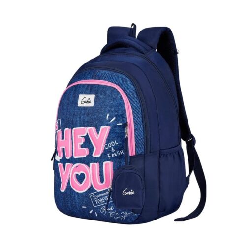Genie You Shoulder School Bag for Boys, Adjustable Padded Straps & Multi Compartments Backpack for Girls & Boys - Navy Blue