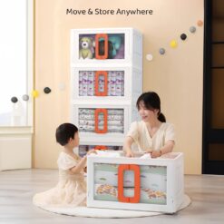 StarAndDaisy Kids Wardrobe | Storage Cabinet | Portable Almira with Drawers & Convertible Design (3 Stackable Cuboids | Orange)
